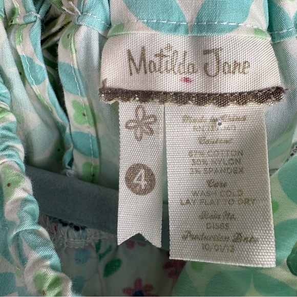 Matilda Jane Whimsical Green and Pink Playful Dress Girls 4 High Neck Sleeveless - Picture 4 of 8